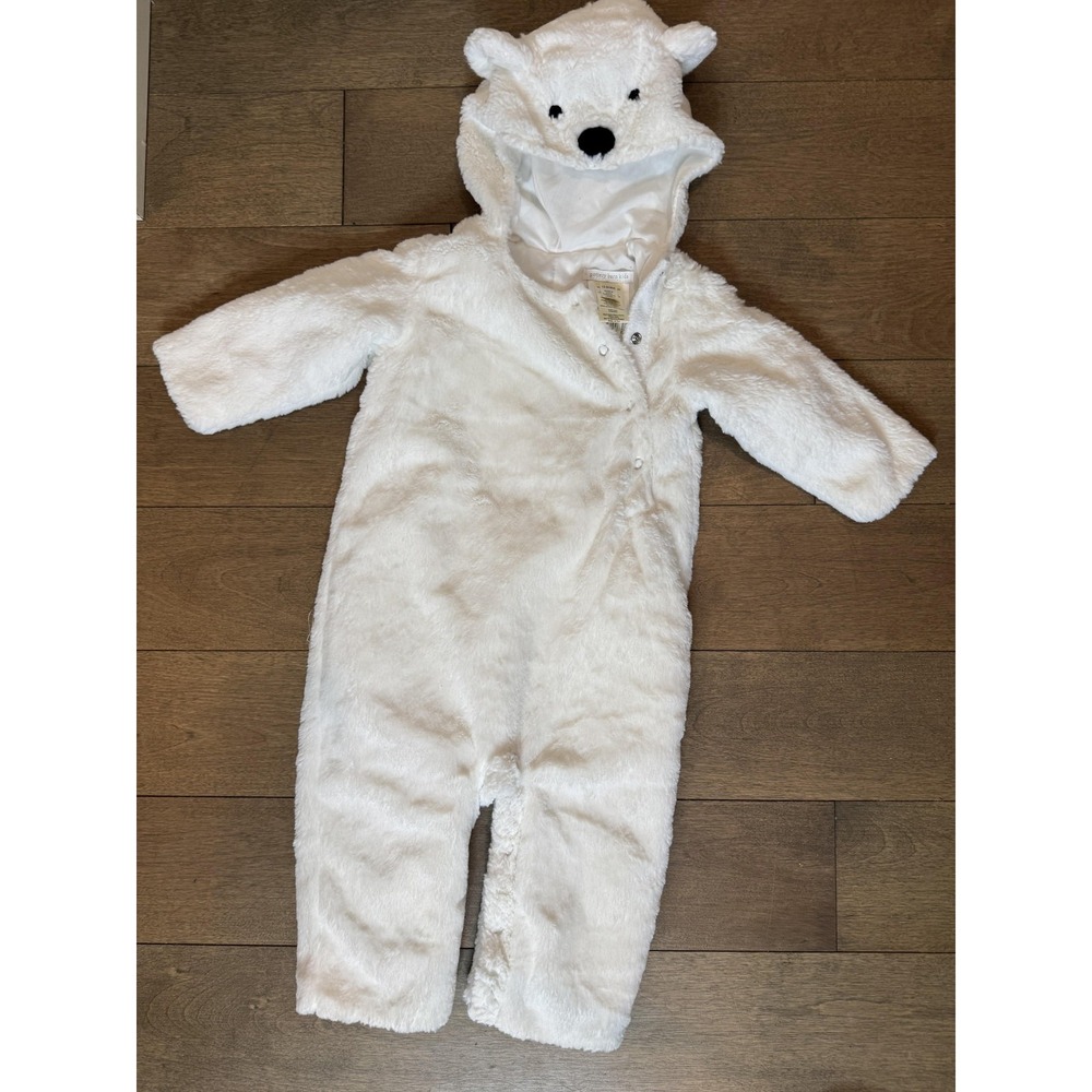 Pottery Barn Kids‎ Bear Costume Baby 12-24 Months White Faux Fur Hooded Bunting - Picture 2 of 7